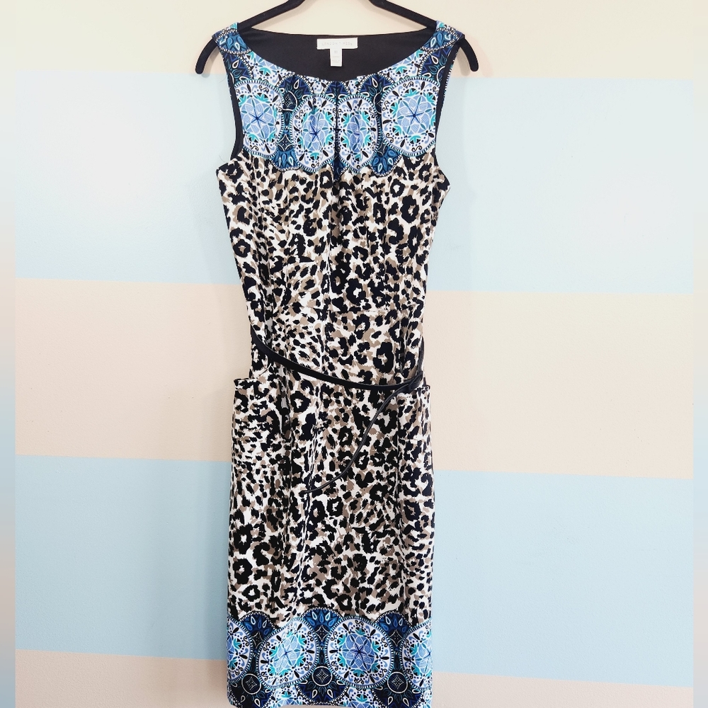 London Times Blue Animal Print Sheath Dress - Picture 7 of 9